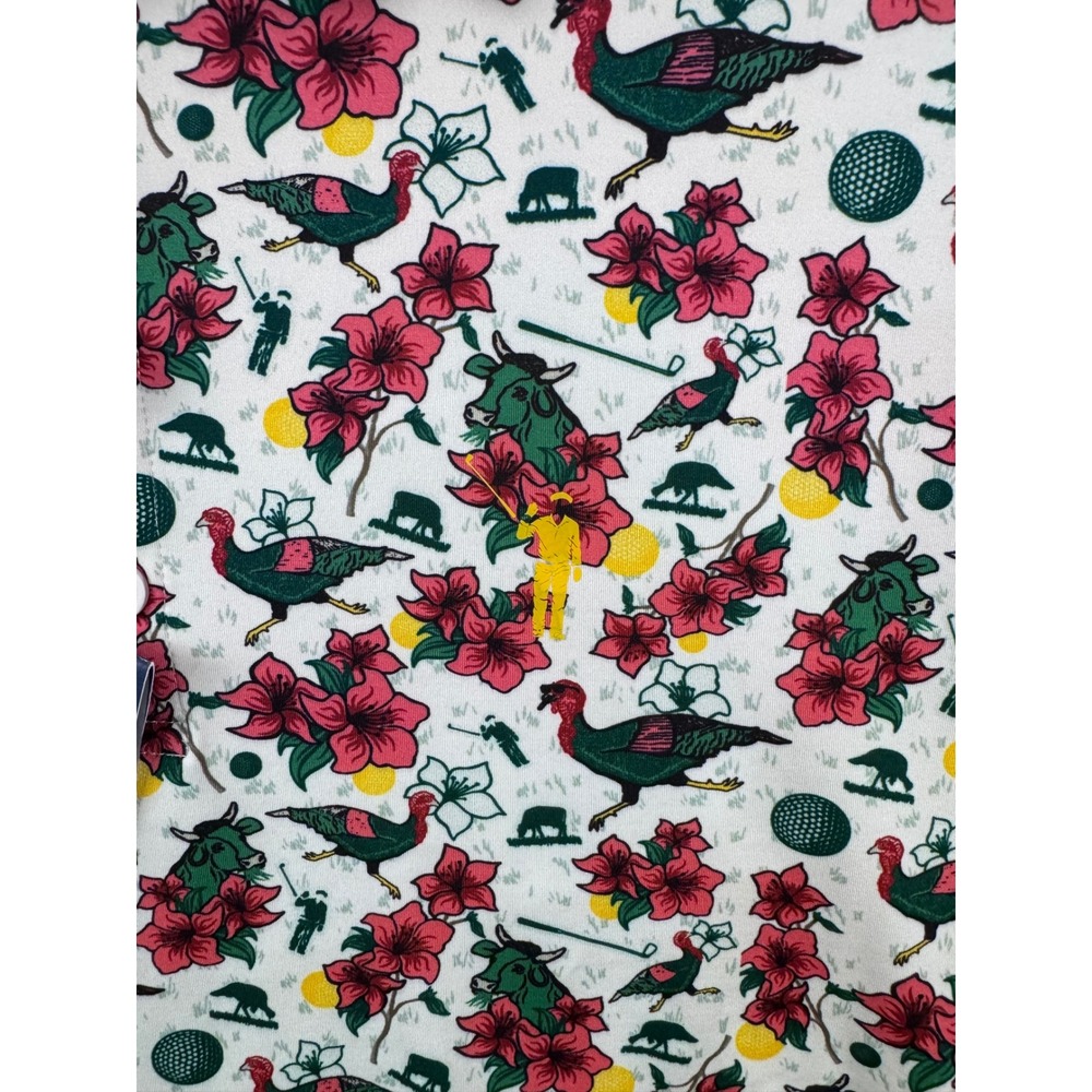 William Murray Golf Mens Greens Keepers Polo Shirt White Floral Animal Large NWT - Picture 8 of 12